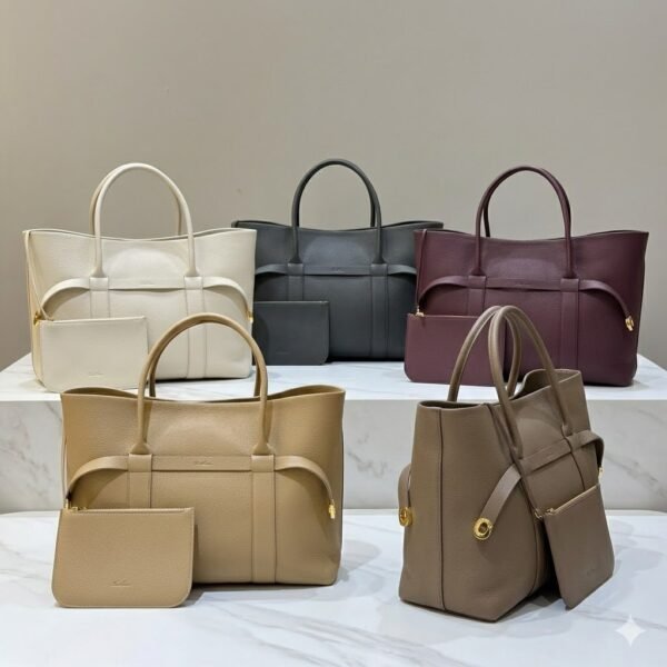 46 Loro Piana Ghiera Shopper Large Leather Tote Bag 40cm Grained Leather Handbag with Cashmere Lining and Detachable Pouch for Work and Travel