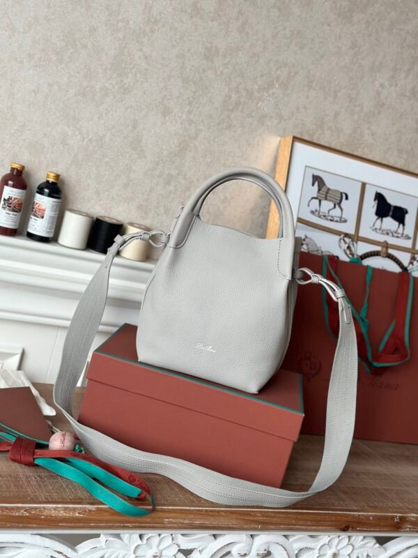 Loro Piana Medium Bale Bag Grained Calfskin Minimalist Bucket Bag with Detachable Shoulder Strap 6 Colors