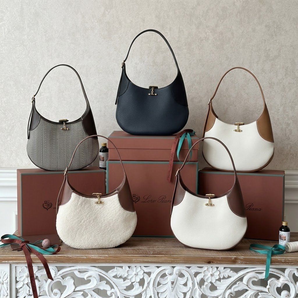 Loro Piana Bobbin Small Shoulder Bag 19cm Italian Calfskin Underarm Hobo Bag – Image 1
