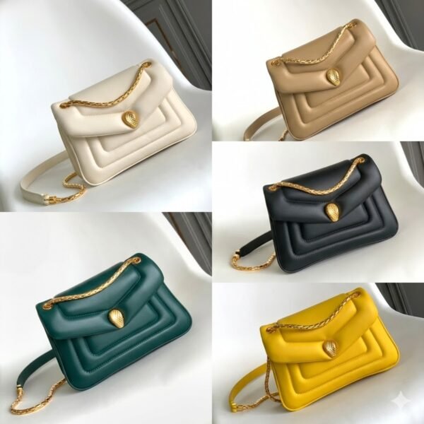 46 BVLGARI Serpenti Reverse Small Shoulder Bag 22.5cm Quilted Metropolitan Calf Leather Crossbody Chain Bag with Magnetic Snakehead Closure