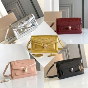 Cart BVLGARI Serpenti Forever East-West Small Shoulder Bag 22cm Patent & Metallic Calf Leather Crossbody Handbag with Snakehead Closure