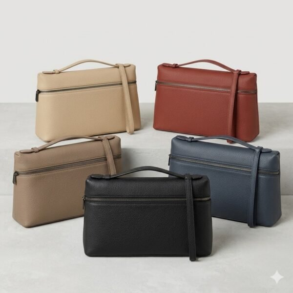 Loro Piana Extra Pouch L29 Grained Calfskin Clutch 29cm Minimalist Designer Lunch Box Bag Detachable Wristlet