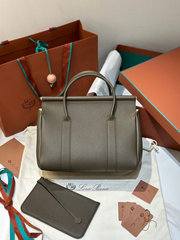 47 Loro Piana Loom L32 Grained Calfskin Handbag 33cm Designer Tote Bag with Padlock & Pouch