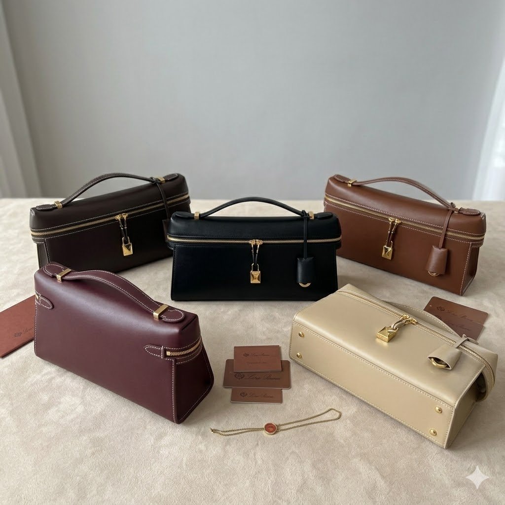 Loro Piana Extra L29 Clutch Bag 29cm Saddle Leather Elegant Handmade Designer Leather Handheld Purse with Signature Gold Padlock