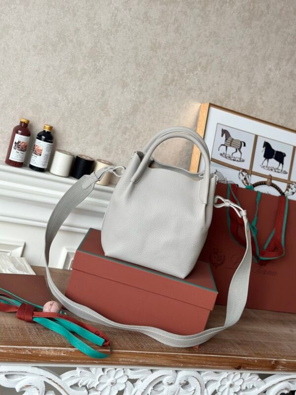 Loro Piana Medium Bale Bag Grained Calfskin Minimalist Bucket Bag with Detachable Shoulder Strap 6 Colors