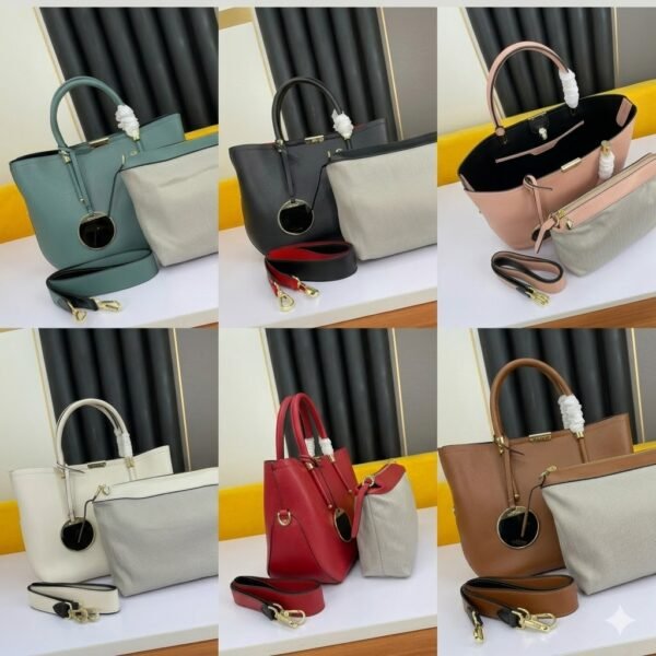 49 BVLGARI Style Luxury Two-Piece Tote Bag Set Premium Palm Leather Handbag with Removable Pouch