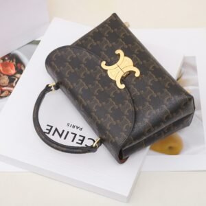 CELINE Triomphe Canvas Small Top Handle Bag 20.5cm Monogram Crossbody Calfskin Leather Women’s Handbag 5