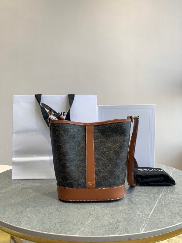 Celine Triomphe Canvas Bucket Bag Vintage Large and Small Size Shoulder Bag – Image 4
