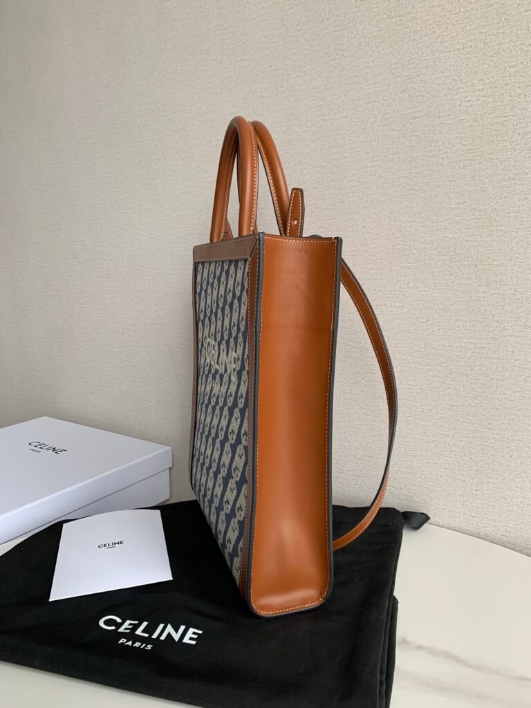 Celine Small Vertical Cabas Triomphe Embroidery and Calfskin Tote Bag 17x21cm – Image 5