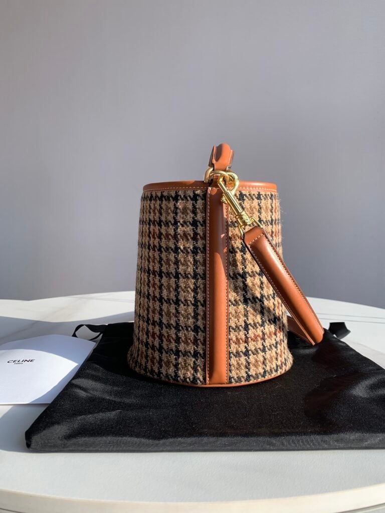 CELINE Teen Bucket 16 Bag Houndstooth vs. Tan Calfskin Handbags – Image 5