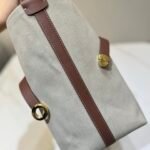 Loro Piana Ghiera Shopper Large Canvas Tote Bag 40cm Shoulder Bag for Work and Travel with Grained Leather Trim