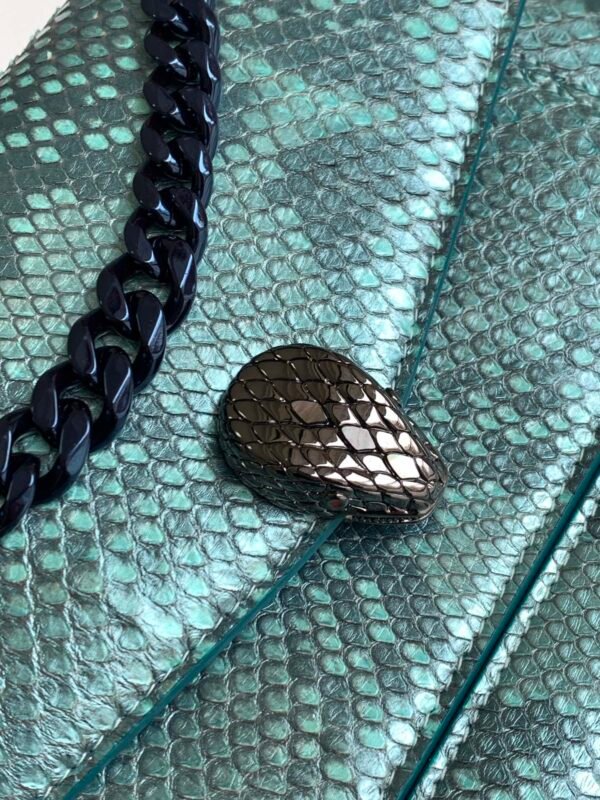 5 BVLGARI Serpenti Forever MaxiChain Medium Shoulder Bag Pearlescent Afterglow Aquamarine Blue Python Exotic Leather Crossbody Bag