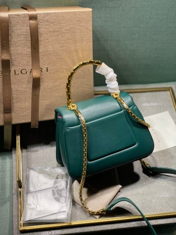 5 BVLGARI Serpenti Reverse Small Quilted Calfskin Top Handle Bag 20cm with Snake Metal Handle and Iconic Magnetic Chain Crossbody Strap