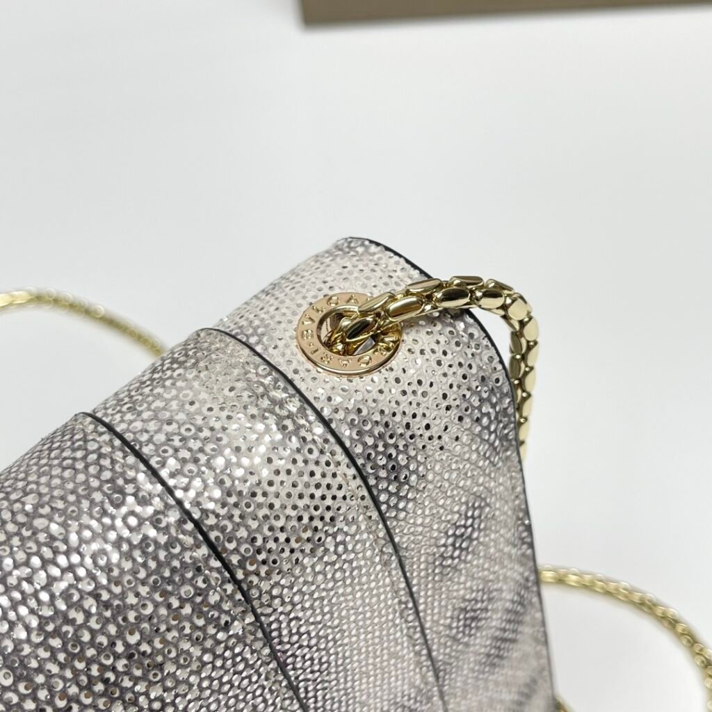 BVLGARI Serpenti Forever Silver-White Karung Skin Shoulder Bag Snakeskin Crossbody Handbag 20cm – Image 5
