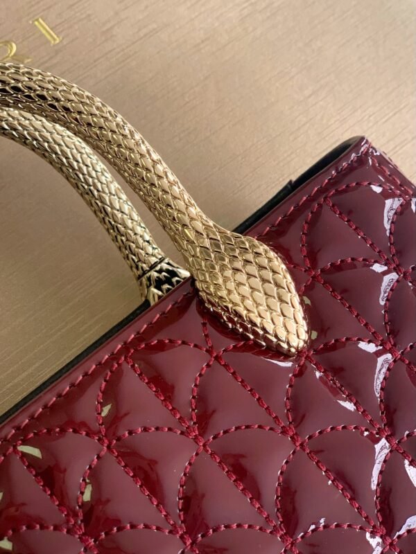 5 BVLGARI Serpentine Duo Tote Bag 21.5cm Designer Quilted Patent Leather Evening Bag with Snake Handles