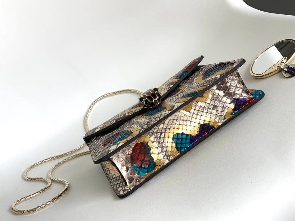 BVLGARI Serpenti Forever Shoulder Bag Rare Lunar Multi-Color Python Leather Crossbody Bag with Snakehead Buckle 20cm/27cm – Image 6 BVLGARI Serpenti Forever Shoulder Bag Rare Lunar Multi-Color Python Leather Crossbody Bag with Snakehead Buckle 20cm/27cm – Image 6