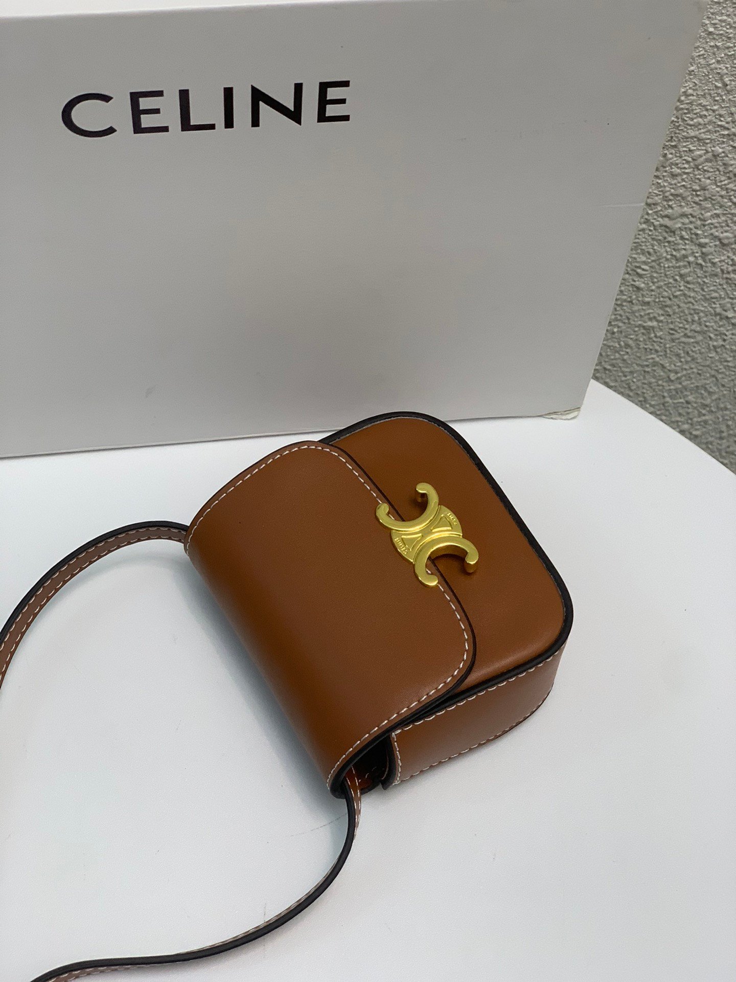 CELINE 2022SS Mini Triomphe Crossbody Bag 11cm Calfskin and Signature Canvas 5