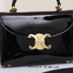 CELINE Triomphe Mirror Patent Leather Top Handle Bag 20cm Calfskin Small Trapezoid Kelly Handbag Crossbody Shoulder Purse 5