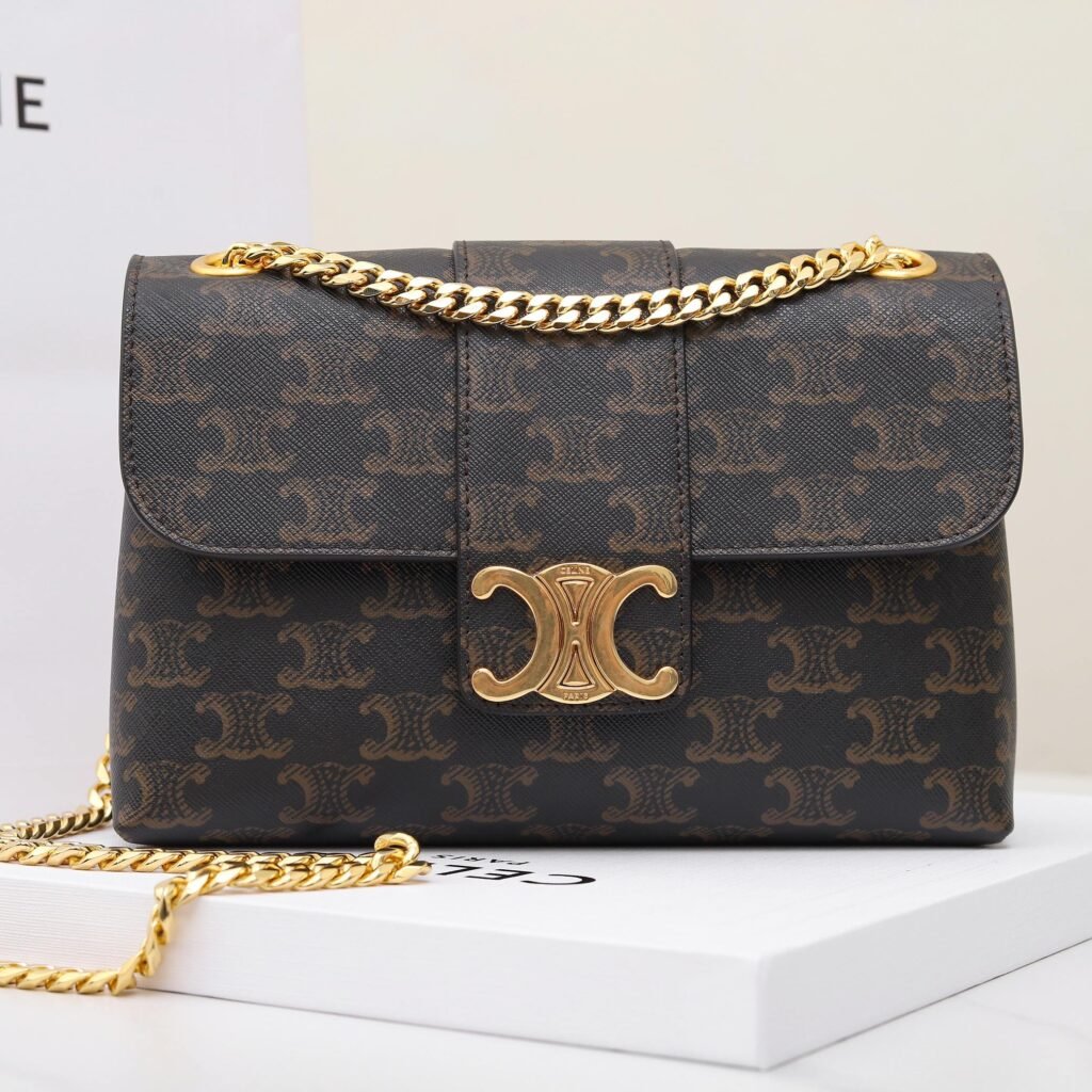 Celine Triomphe Chain Bag 23.5cm Monogram Canvas Handbag – Image 5 Celine Triomphe Chain Bag 23.5cm Monogram Canvas Handbag – Image 5