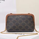 CELINE Triomphe Canvas and Calfskin Mini Chain Clutch Bag Italian Leather Shell Pouch for Women Crossbody Shoulder Bag 5
