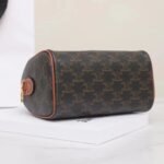 CELINE Small Boston Bag Triomphe Canvas and Calfskin Vintage Monogram Handbag Tan Crossbody Bag with Strap 5