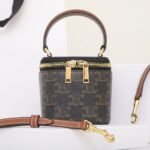 CELINE Mini Vanity Case 9.5cm Triomphe Canvas with Calfskin Leather Small Crossbody Vanity Box Bag 5