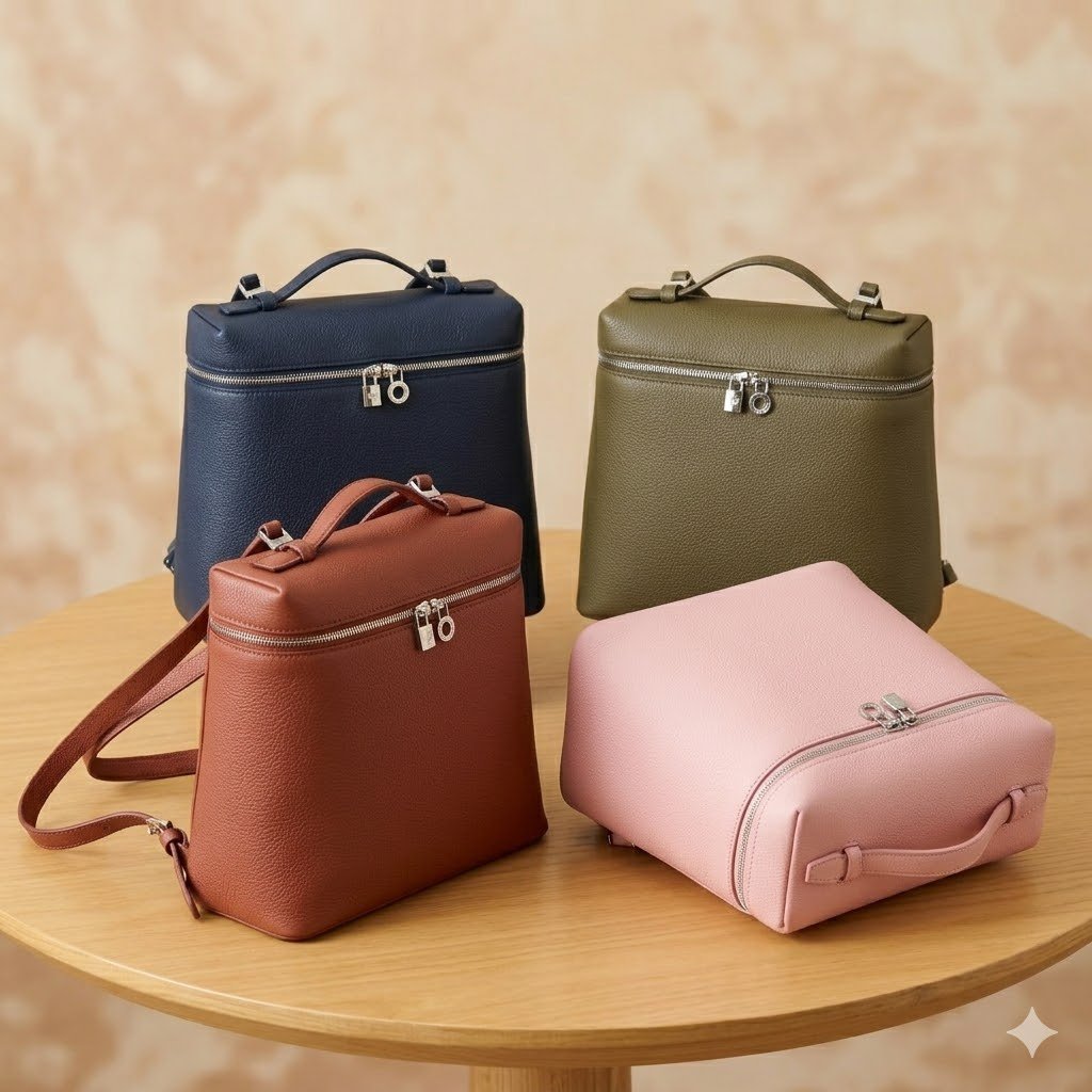 Loro Piana Extra Pocket L23.5 Backpack Grained Calfskin Convertible Handbag with Signature Charms – Image 6