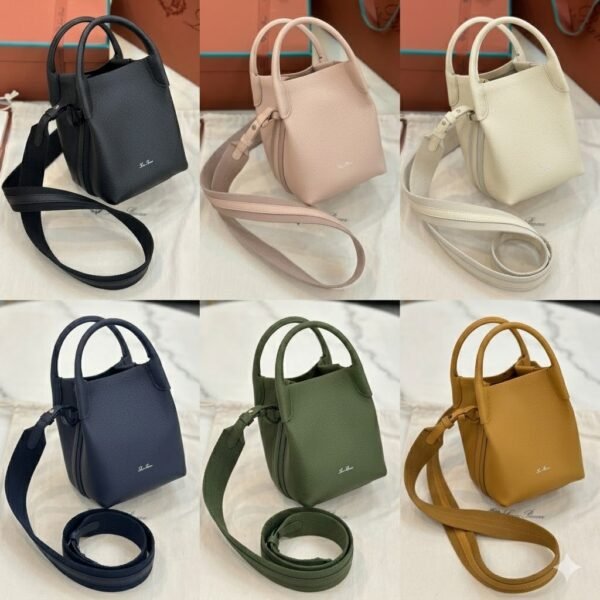 55 Loro Piana Bale Mini Bucket Bag Grained Calfskin Sophisticated Shoulder and Crossbody Handbag Craftsmanship and Versatile Luxury