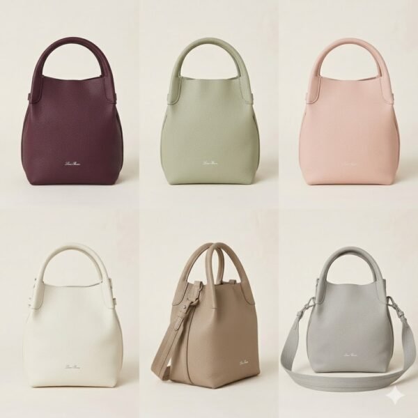 Loro Piana Medium Bale Bag Grained Calfskin Minimalist Bucket Bag with Detachable Shoulder Strap 6 Colors
