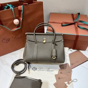 Loro Piana Loom L25 Handbag 25cm Tender Calfskin Leather Top-Handle Bag with Crossbody Strap and Iconic Padlock Loro Piana Loom L25 Handbag 25cm Tender Calfskin Leather Top-Handle Bag with Crossbody Strap and Iconic Padlock