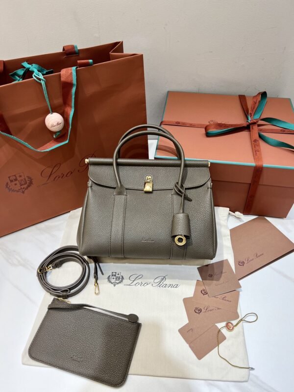 Loro Piana Loom L25 Handbag 25cm Tender Calfskin Leather Top-Handle Bag with Crossbody Strap and Iconic Padlock