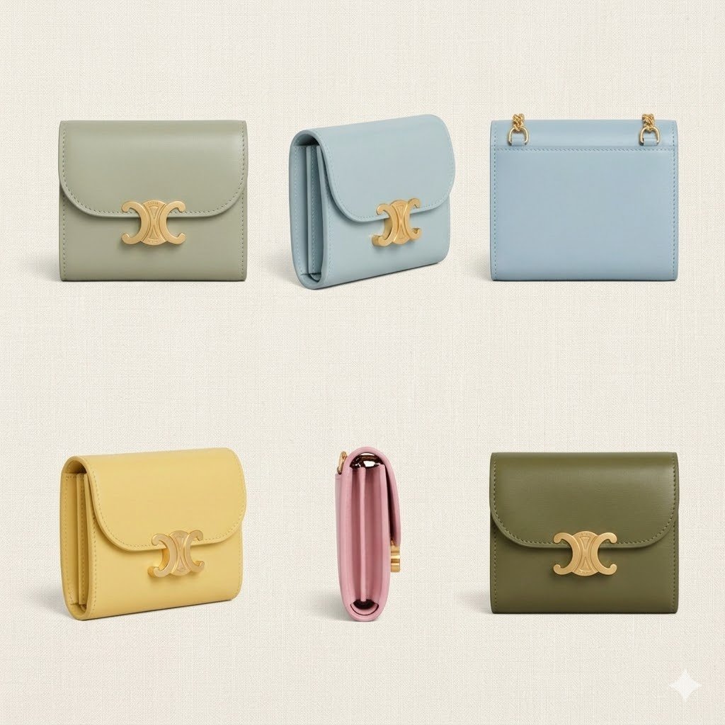 CELINE Triomphe Small Wallets 9.5cm 6 Seasonal Colors – Image 1 CELINE Triomphe Small Wallets 9.5cm 6 Seasonal Colors – Image 1