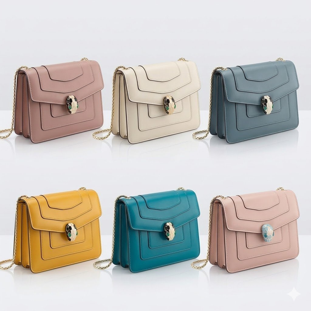 BVLGARI Serpenti Forever Shoulder Bag 20cm Small Calfskin Leather Crossbody Bag Chain Strap 6 Colors – Image 1 BVLGARI Serpenti Forever Shoulder Bag 20cm Small Calfskin Leather Crossbody Bag Chain Strap 6 Colors – Image 1