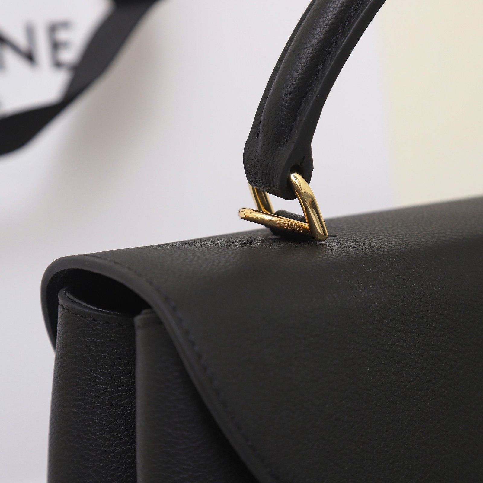 CELINE NINO Top Handle Bag 26cm Black Grained Calfskin with Gold Triomphe Hardware Luxury Crossbody Handbag 6