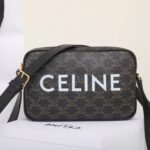 CELINE Triomphe Canvas Camera Bag 23cm Luxury Designer Crossbody Messenger Bag with White Logo & Calfskin Leather 6