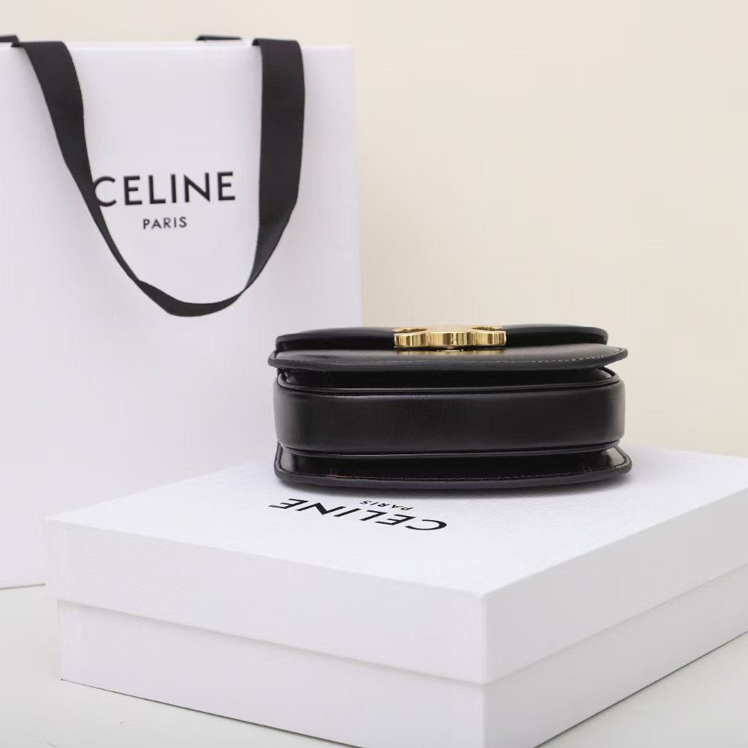 Celine Mini Besace Triomphe Bag 15.5cm Shiny Calfskin Top Handle Saddle Bag Premium Grade Crossbody 6