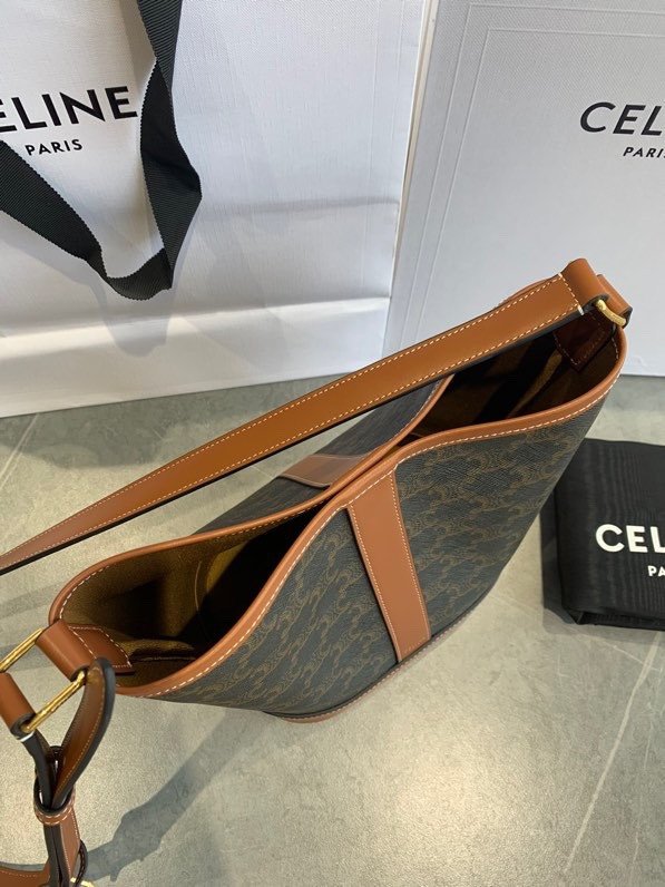 Celine Triomphe Canvas Bucket Bag Vintage Large and Small Size Shoulder Bag – Image 5