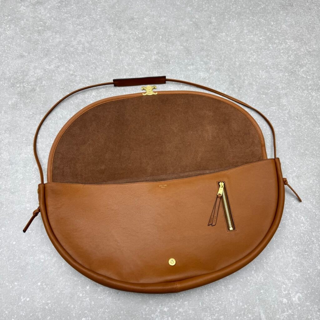 CELINE Halfmoon Bag 46cm Lambskin Vintage Large Hobo Shoulder Bag with Triomphe Metallic Hardware – Image 3