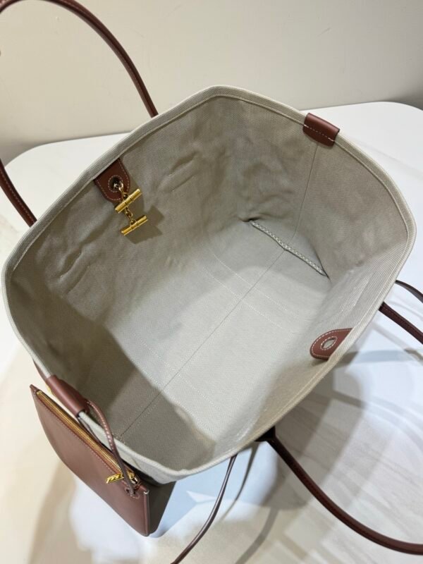 Loro Piana Ghiera Shopper Large Canvas Tote Bag 40cm Shoulder Bag for Work and Travel with Grained Leather Trim
