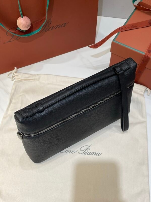 Loro Piana Extra Pouch L29 Grained Calfskin Clutch 29cm Minimalist Designer Lunch Box Bag Detachable Wristlet