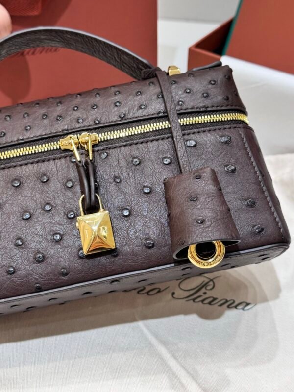 6 Loro Piana L23 Extra Bag 23cm Ostrich-Effect Calfskin Top-Handle Vanity Bag and Crossbody for Women