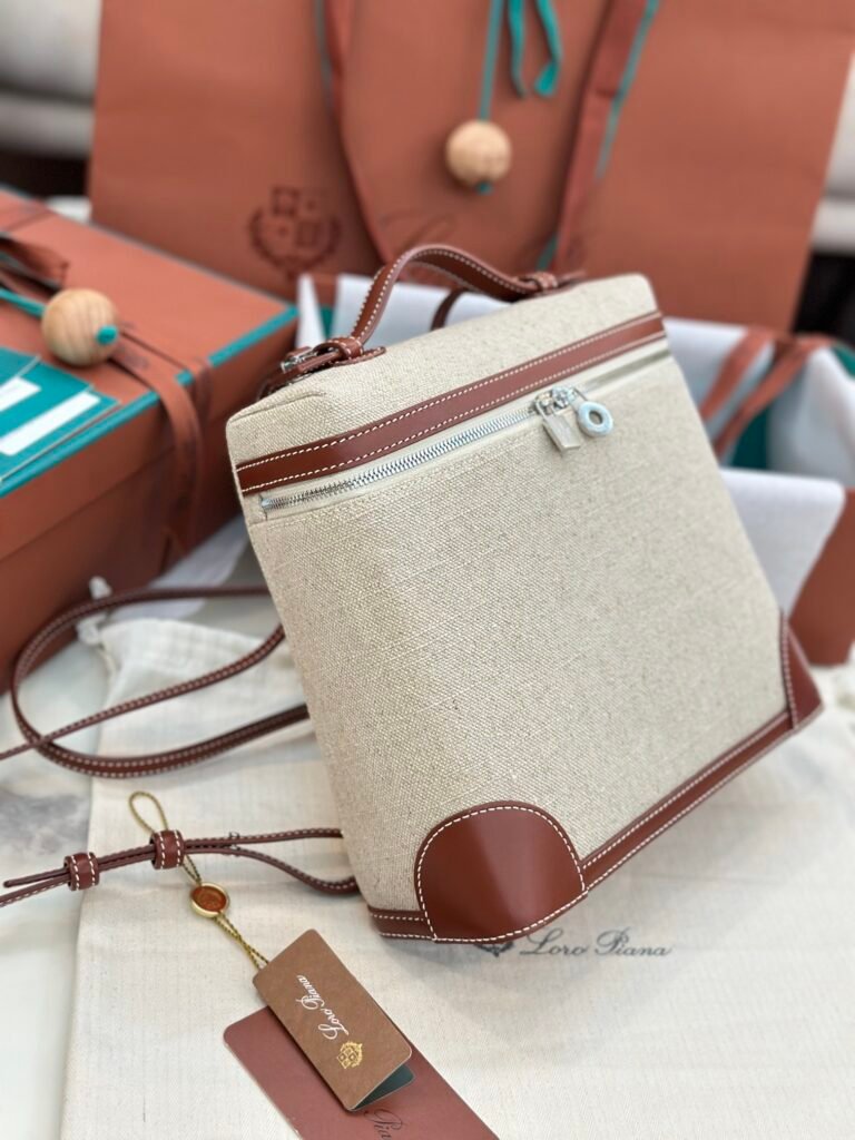 Loro Piana Extra Pocket Backpack Linen Canvas Small Rucksack 21×23×8cm – Image 5