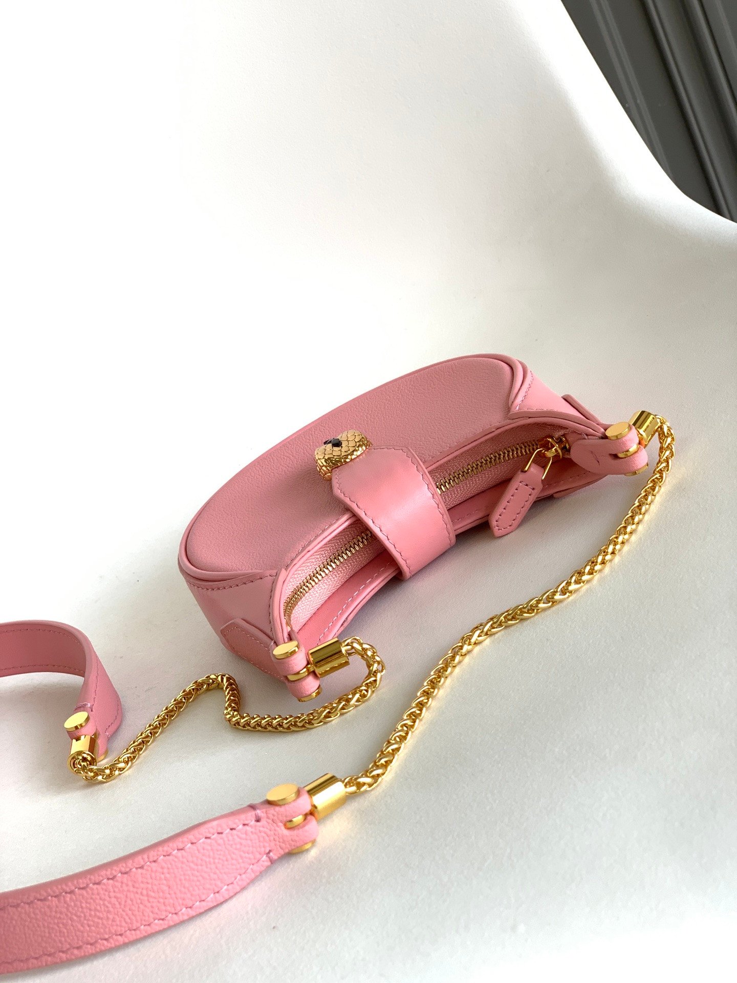 BVLGARI Serpenti Ellipse Mini Crossbody Bag Calf Leather Crescent Shoulder Bag with Snake Head Buckle High-End Purse for Women – Image 4