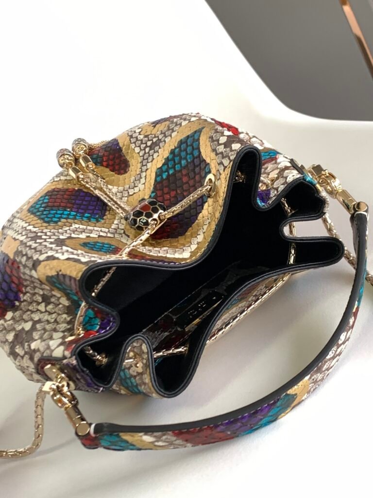 BVLGARI Serpenti Forever Python Bucket Bag Metallic Fil Coupe & Multicolor Lunar Snakeskin Top Handle Crossbody Handbag 2 Sizes – Image 7 BVLGARI Serpenti Forever Python Bucket Bag Metallic Fil Coupe & Multicolor Lunar Snakeskin Top Handle Crossbody Handbag 2 Sizes – Image 7