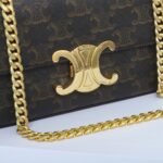 Celine Triomphe Chain Shoulder Bag 20.5cm Canvas and Calfskin Luxury Designer Crossbody for Women 6