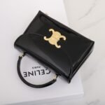 CELINE Triomphe Mirror Patent Leather Top Handle Bag 20cm Calfskin Small Trapezoid Kelly Handbag Crossbody Shoulder Purse 6