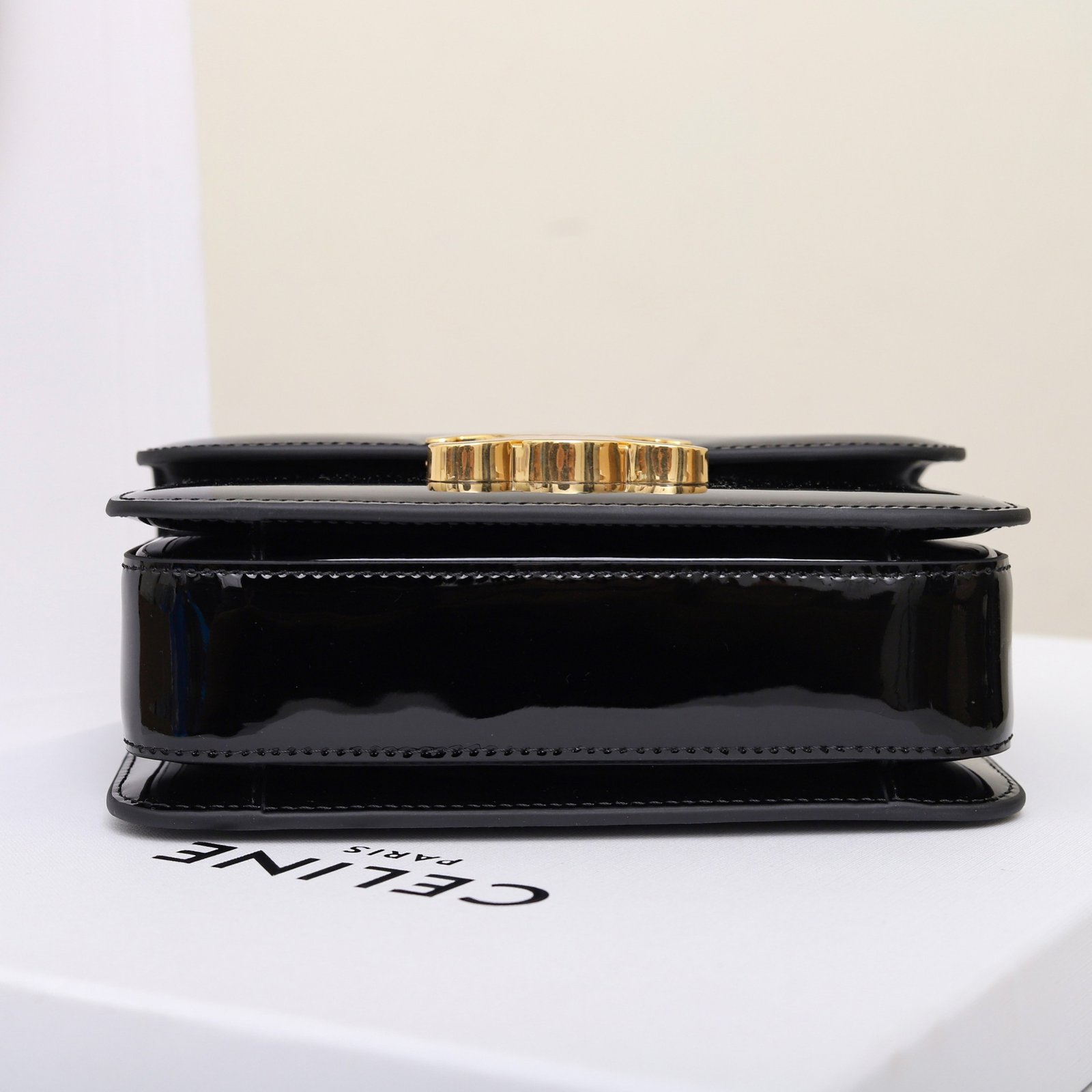 CELINE Teen Triomphe Bag Shiny Patent Calfskin Luxury Designer Shoulder Bag Gold Triomphe Clasp Crossbody 6