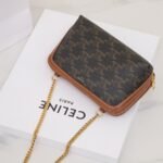 CELINE Triomphe Canvas and Calfskin Mini Chain Clutch Bag Italian Leather Shell Pouch for Women Crossbody Shoulder Bag 6