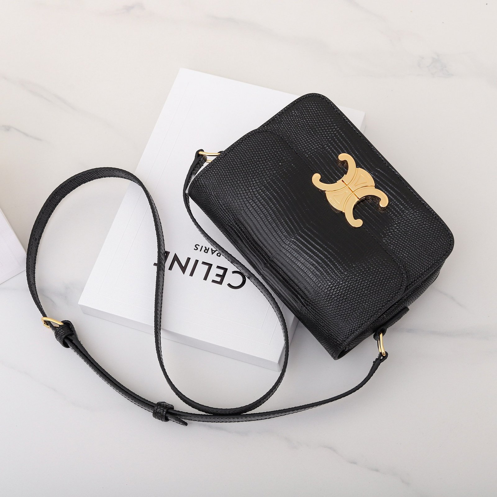 Celine Triomphe Classique Shoulder Bag 18.5cm Lizard and Crocodile Embossed Leather Crossbody Handbag 6