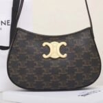 CELINE Triomphe Canvas and Calfskin Ava Bag 22cm Tan Underarm Shoulder Bag Premium Leather Hobo Bag 6